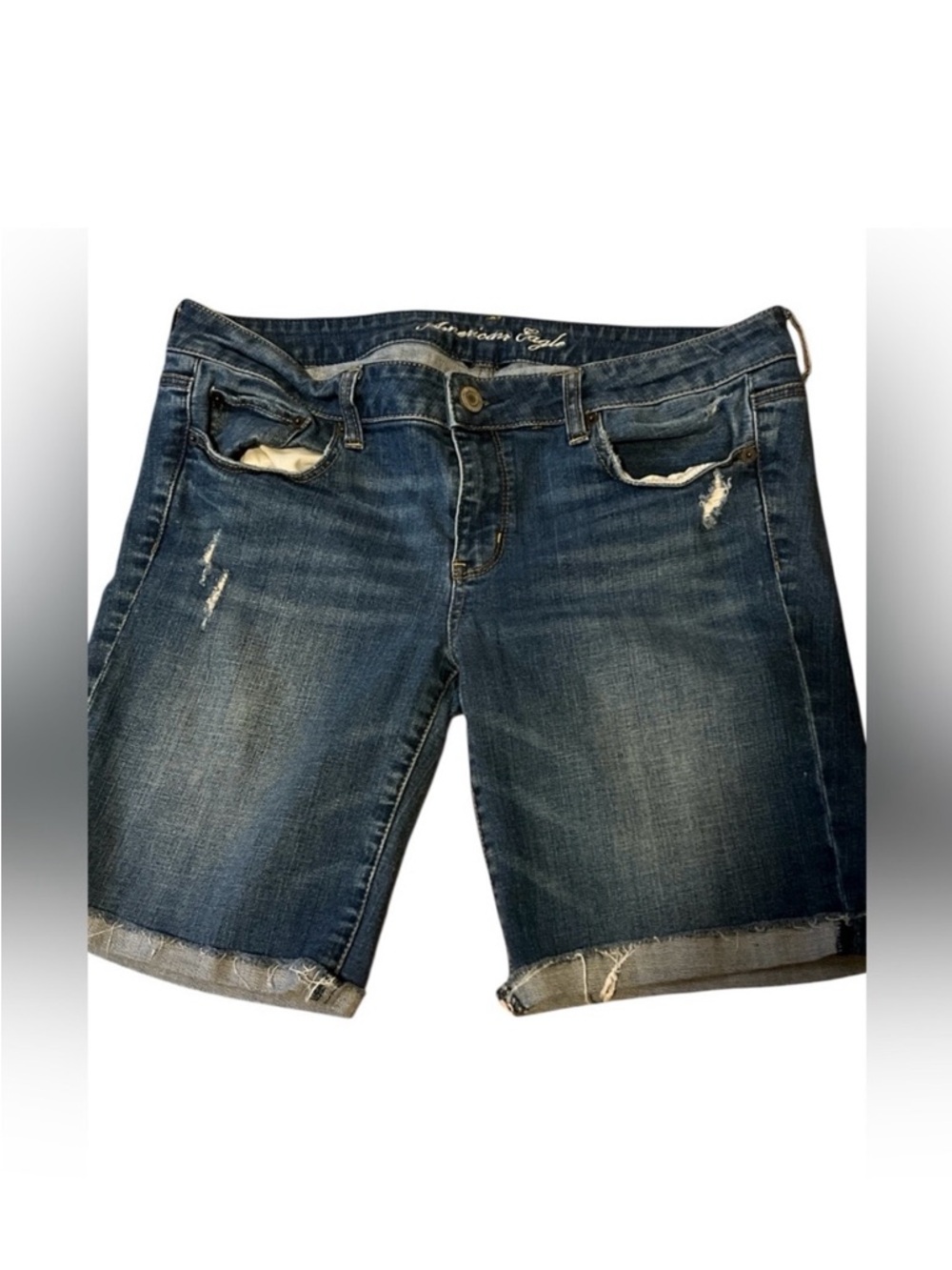American Eagle Outfitters Distressed Dark Blue Denim Jean Shorts